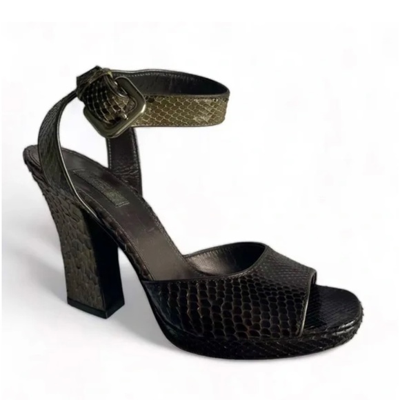 Prada Milano Brown Green Python Snakeskin Sequin Sling back Sandal - Picture 2 of 5